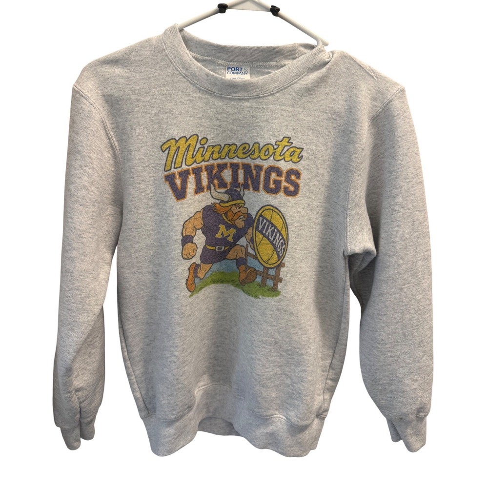 Port & Company Sweatshirt Youth Large Gray Excellent Retro Minnesota Vikings